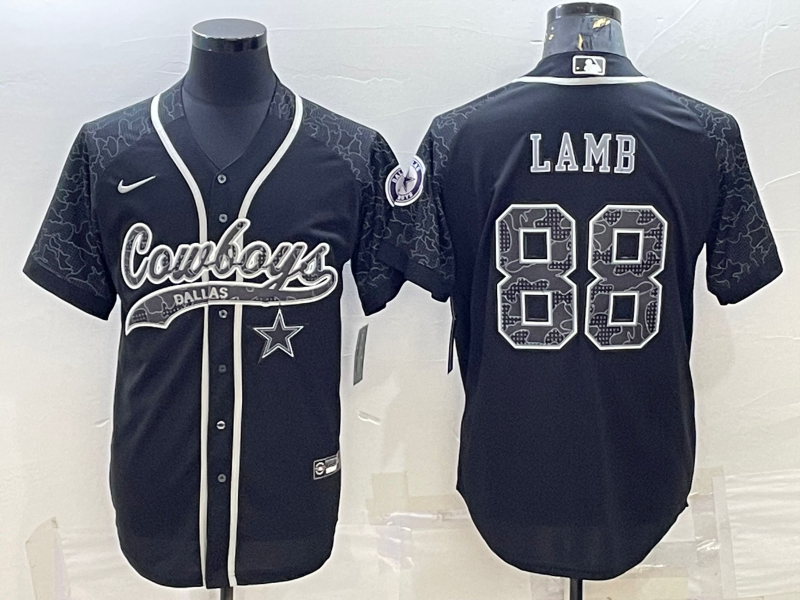 Men's Dallas Cowboys #88 CeeDee Lamb Black Reflective With Patch Cool Base Stitched Baseball Jersey